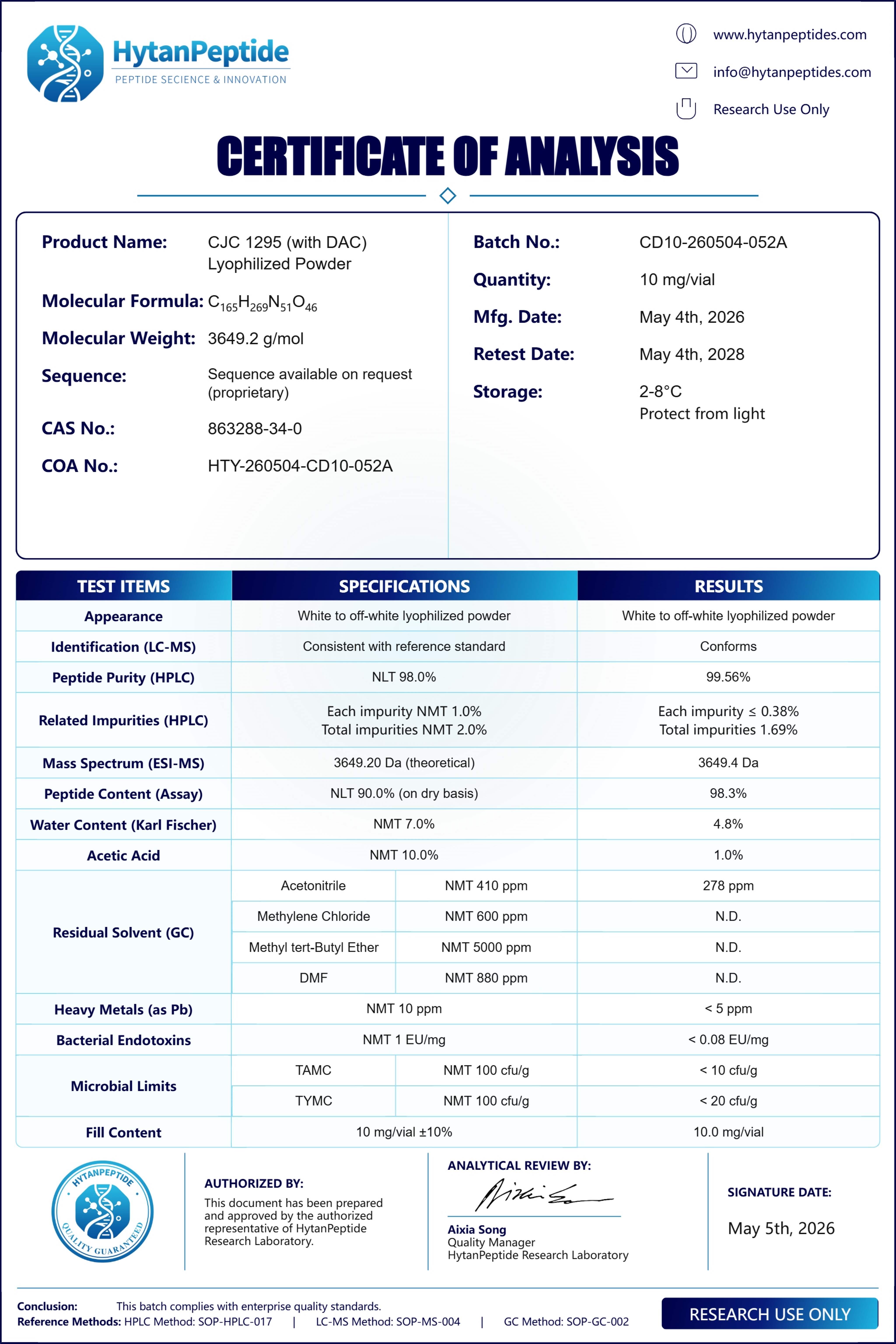 CJC 1295 with DAC 10mg COA