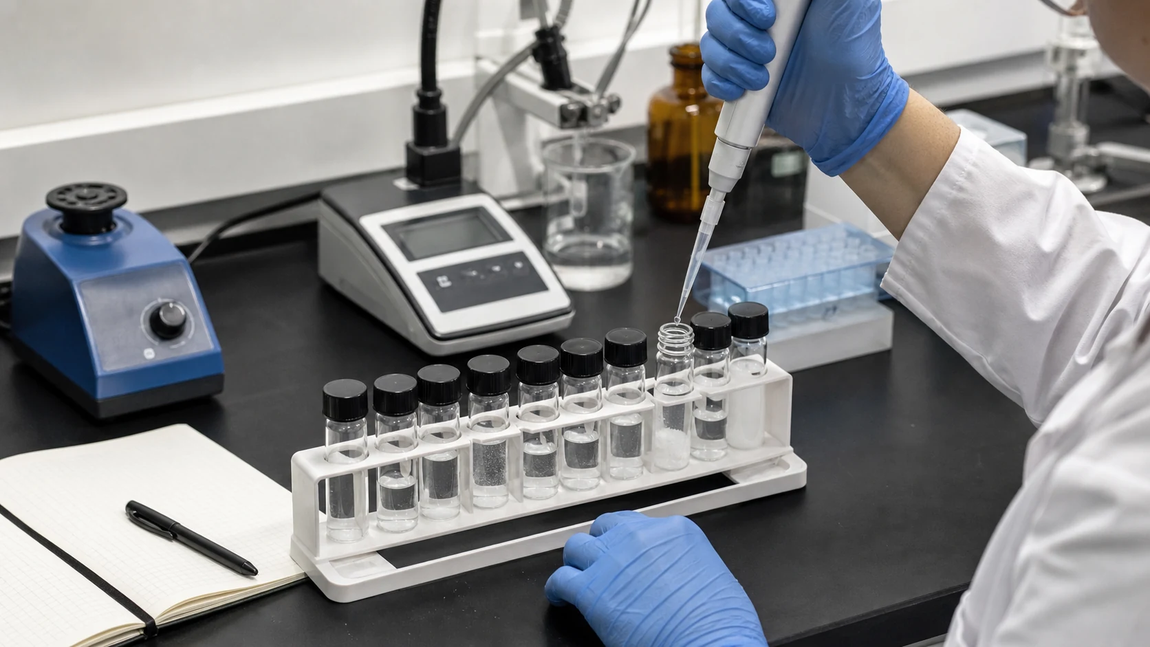 Formulation scientist screening solvents and pH for a difficult-to-dissolve research peptide