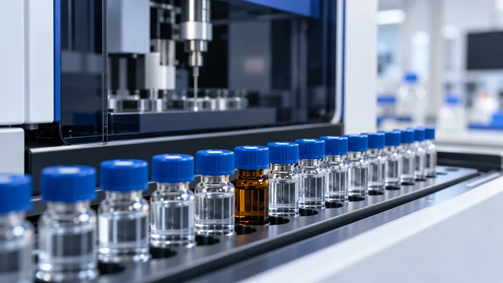 Editorial illustration of chromatography sample vials arranged for a carryover investigation