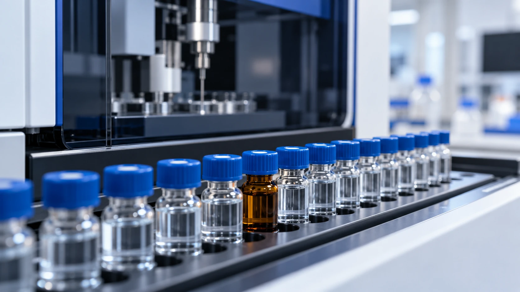 Editorial illustration of chromatography sample vials arranged for a carryover investigation